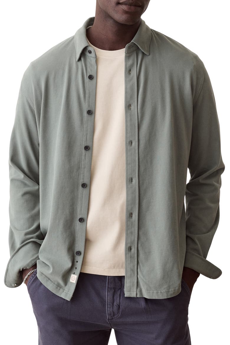Luxe Jersey Long Sleeve Organic Cotton Button-Up Shirt, Main, color, AGAVE GREEN