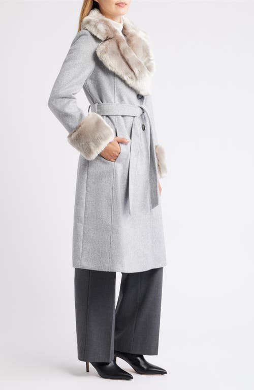 Via Spiga Belted Faux Fur Trim Coat In Gray