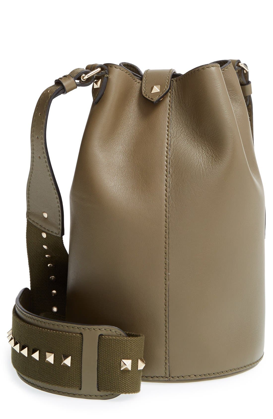 'Rockstud' Bucket Bag, Alternate, color, ARMY GREEN