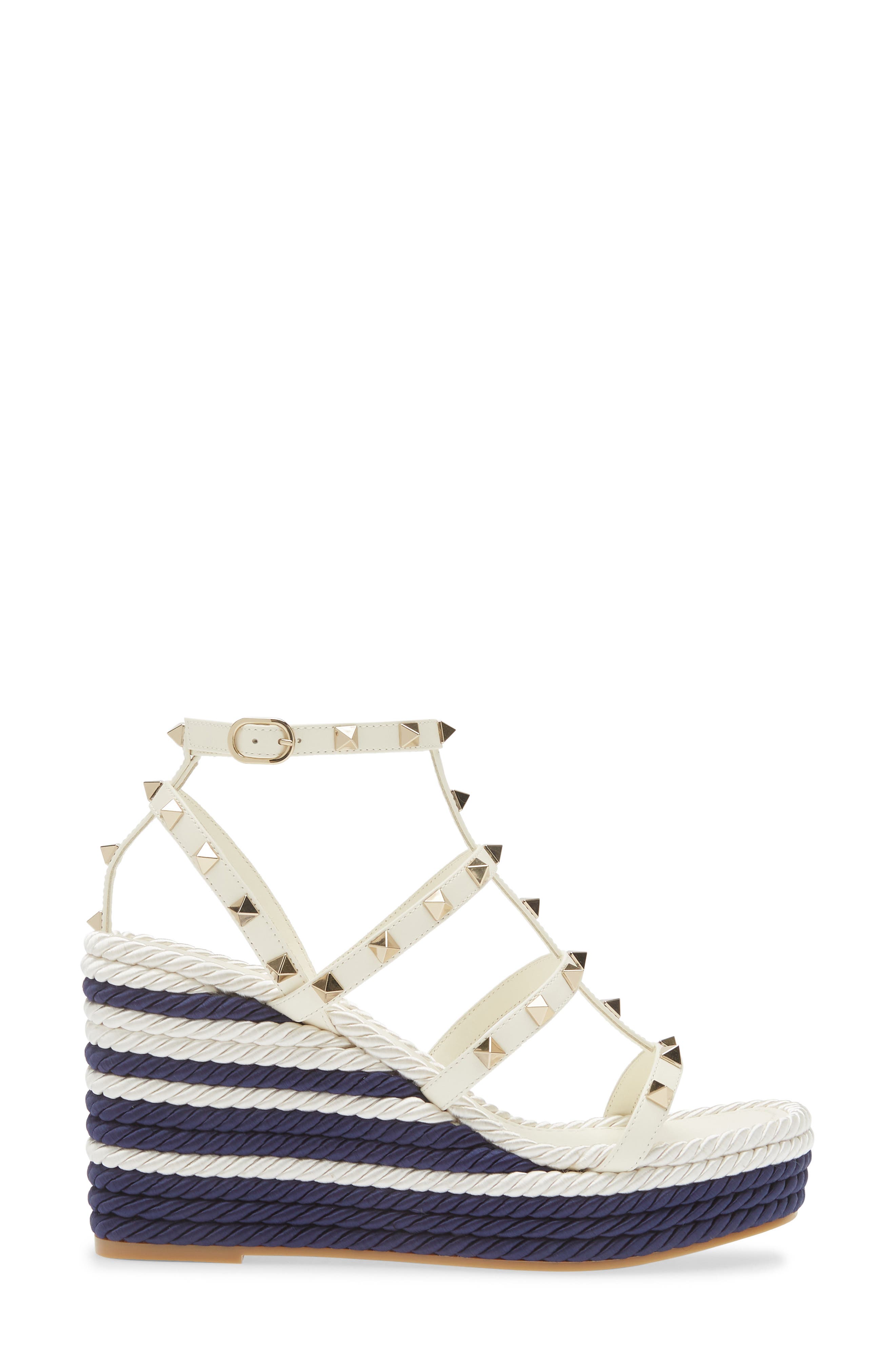 Valentino Garavani Rockstud Espadrille Wedge Sandal, Alternate, color, 