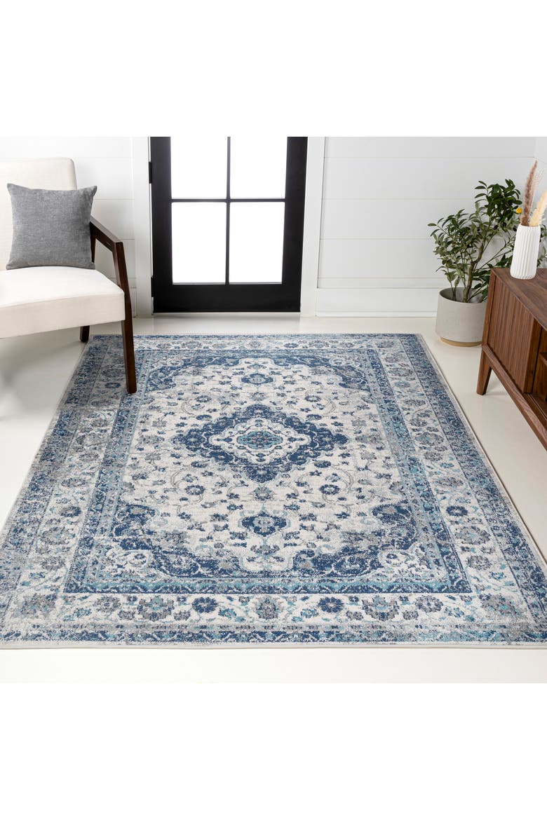 Indhira Ornate Medallion Persian Area Rug, Alternate, color, Blue/Gray