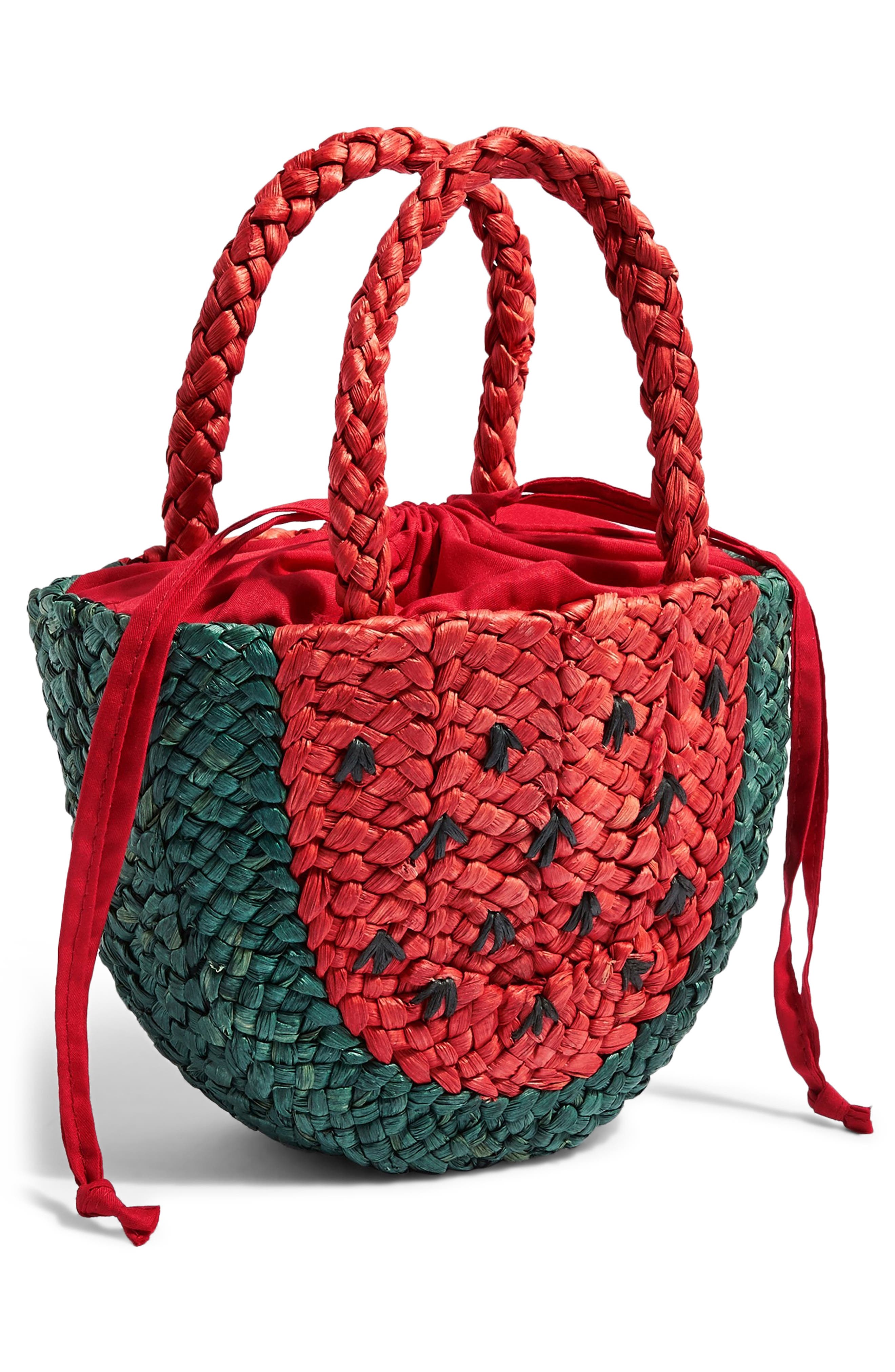 Topshop Sun Melon Straw Mini Tote, Alternate, color, 