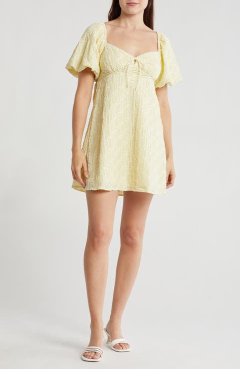 Textured Puff Sleeve Babydoll Dress