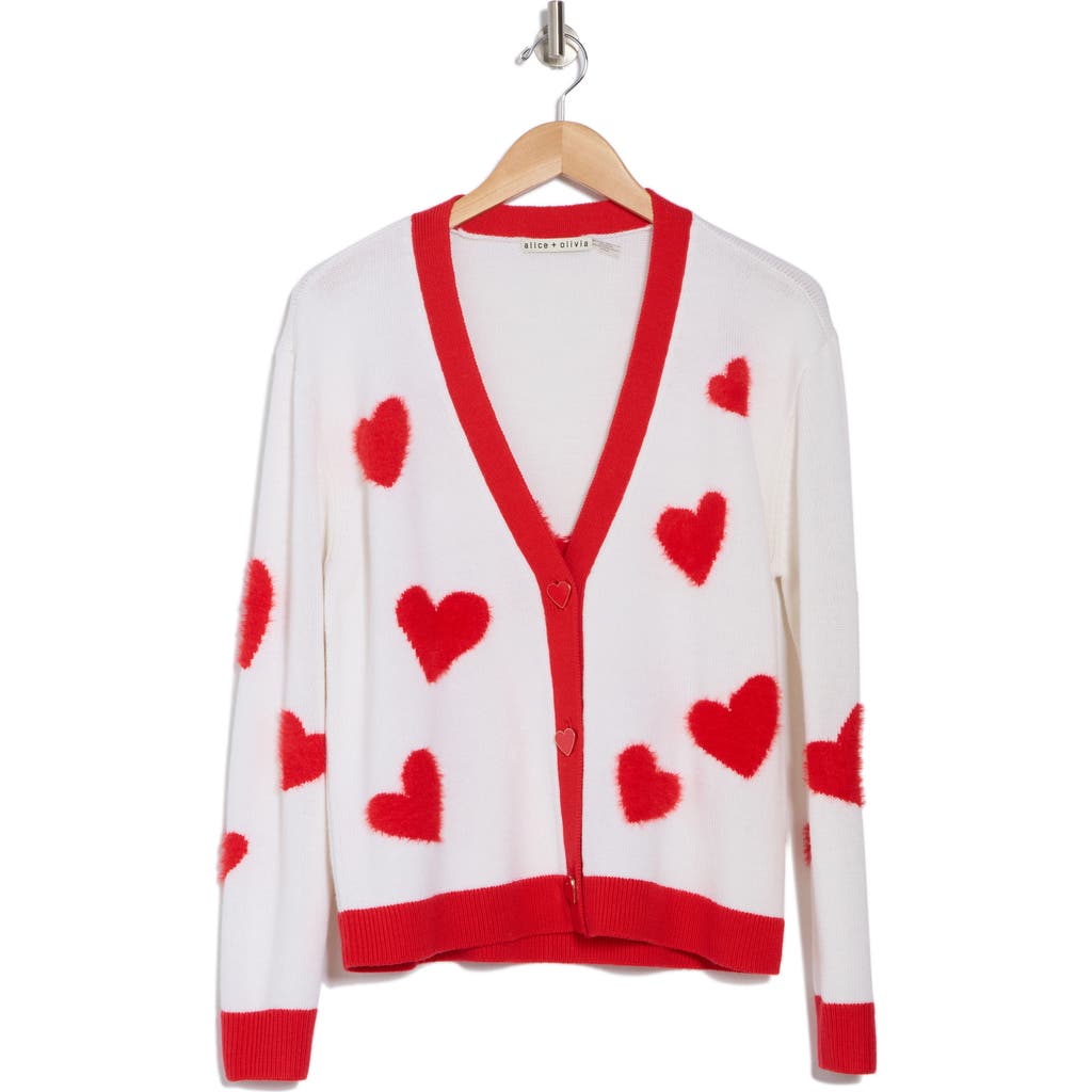 Alice And Olivia Bradley Cardigan In Soft White/bright Ruby