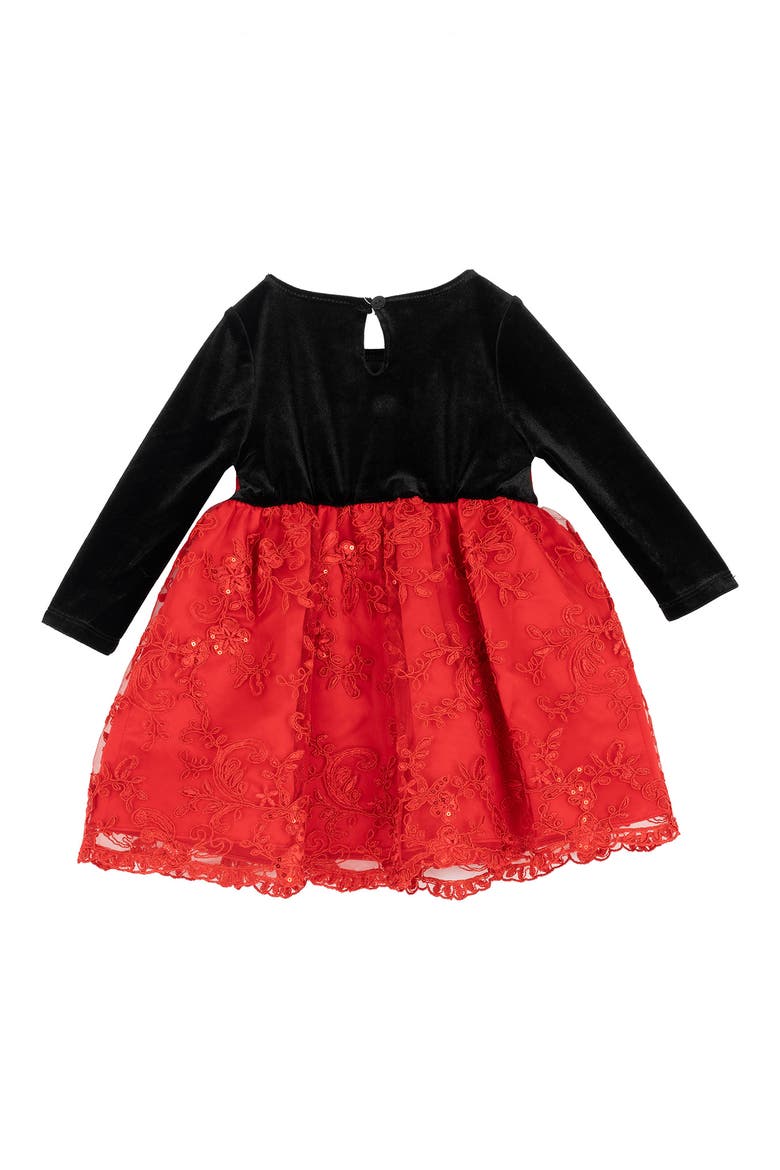 Velvet and Soutache Lace Dress and Bloomers Set, Alternate, color, RED