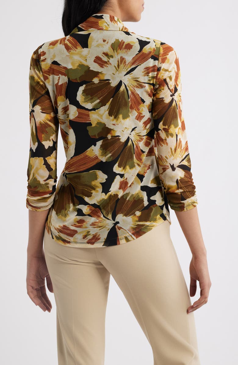 Anne Klein Shirred Button-Up Top, Alternate, color, Anne Black Multi