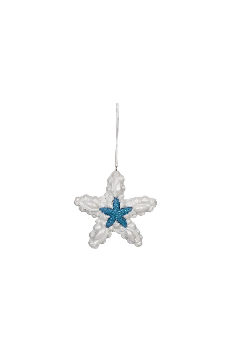 Blue & White Sea Star Tree Ornament, Main, color, White