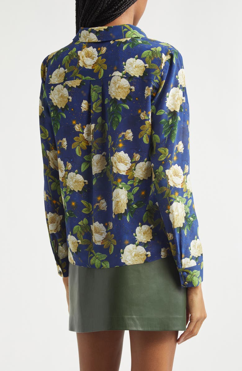 Alice + Olivia Eloise Floral Silk Button-Up Shirt, Alternate, color, Twilight Eden