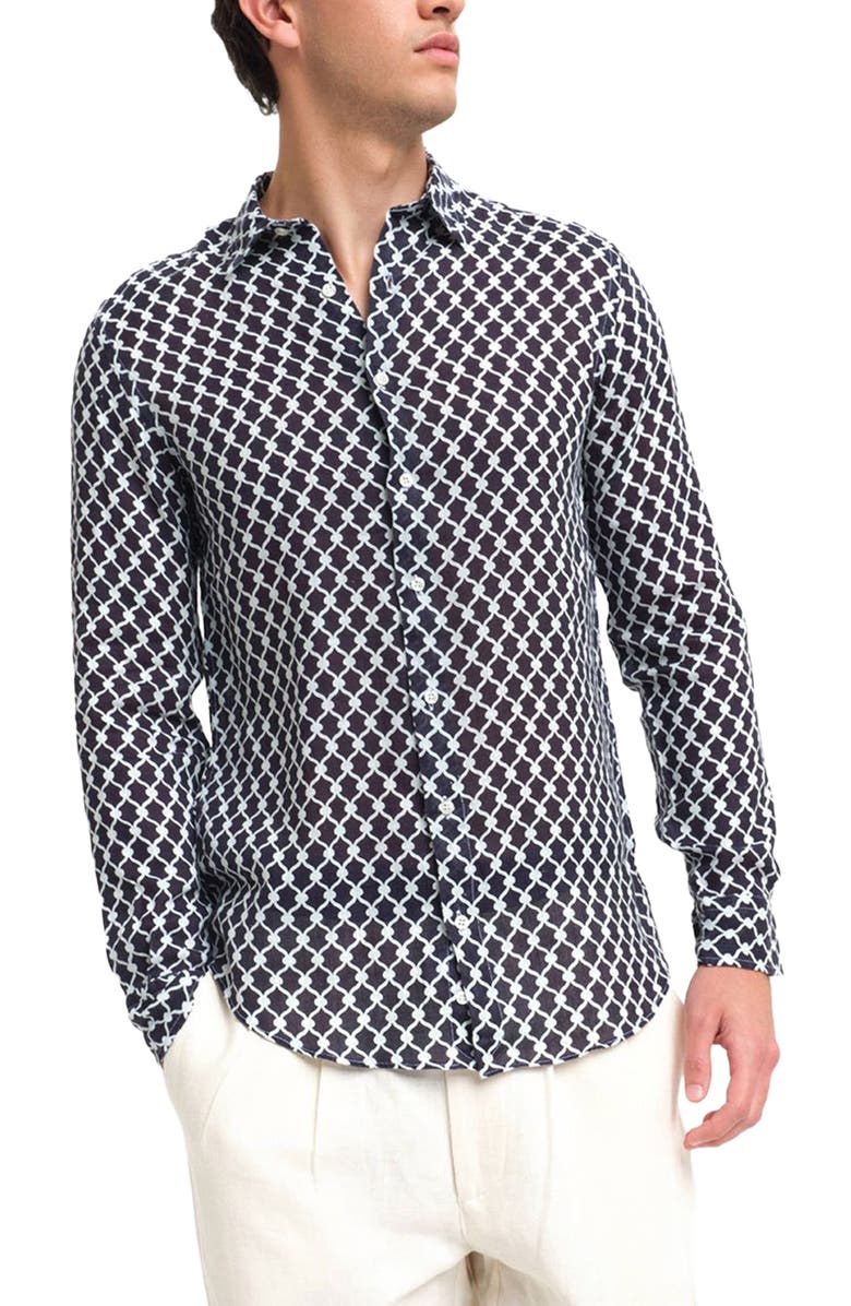 Peninsula Swimwear Cetara Linen Shirt, Main, color, Black Multicolor