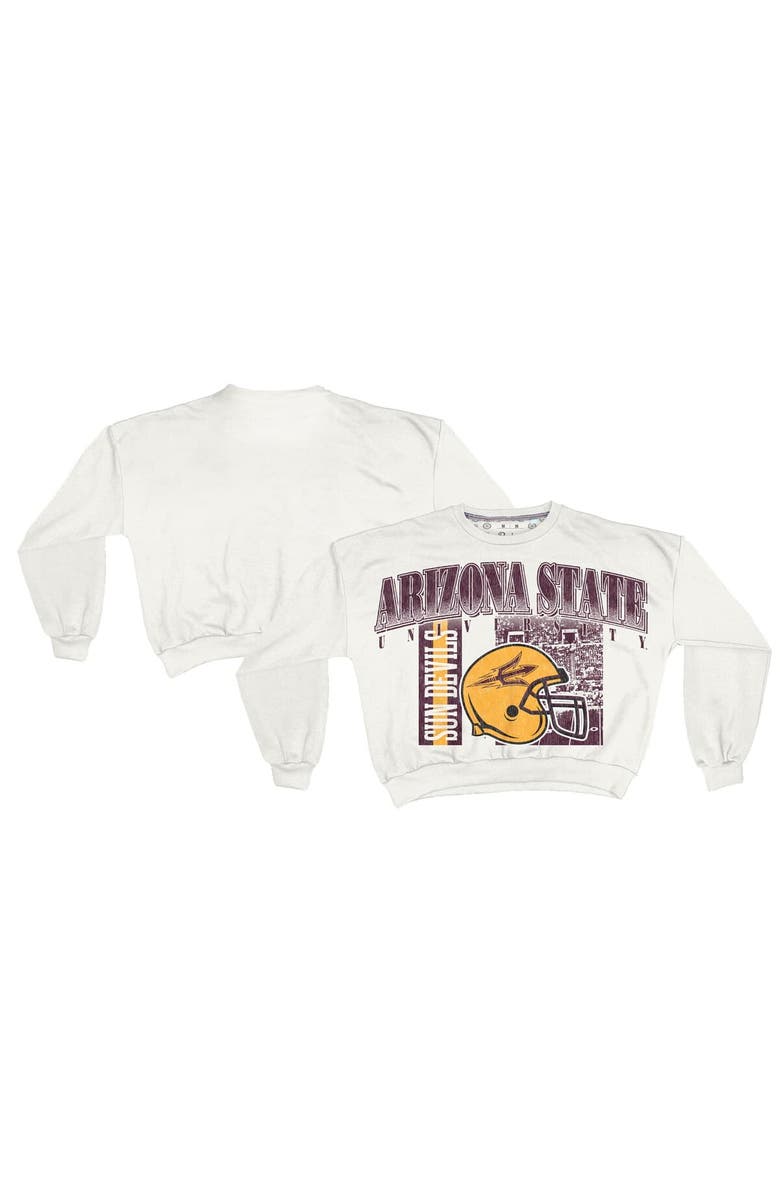 PRESSBOX Women
s Pressbox White Arizona State Sun Devils Oversized Janice Retro Waist-Length Sweatshirt, Alternate, color, White