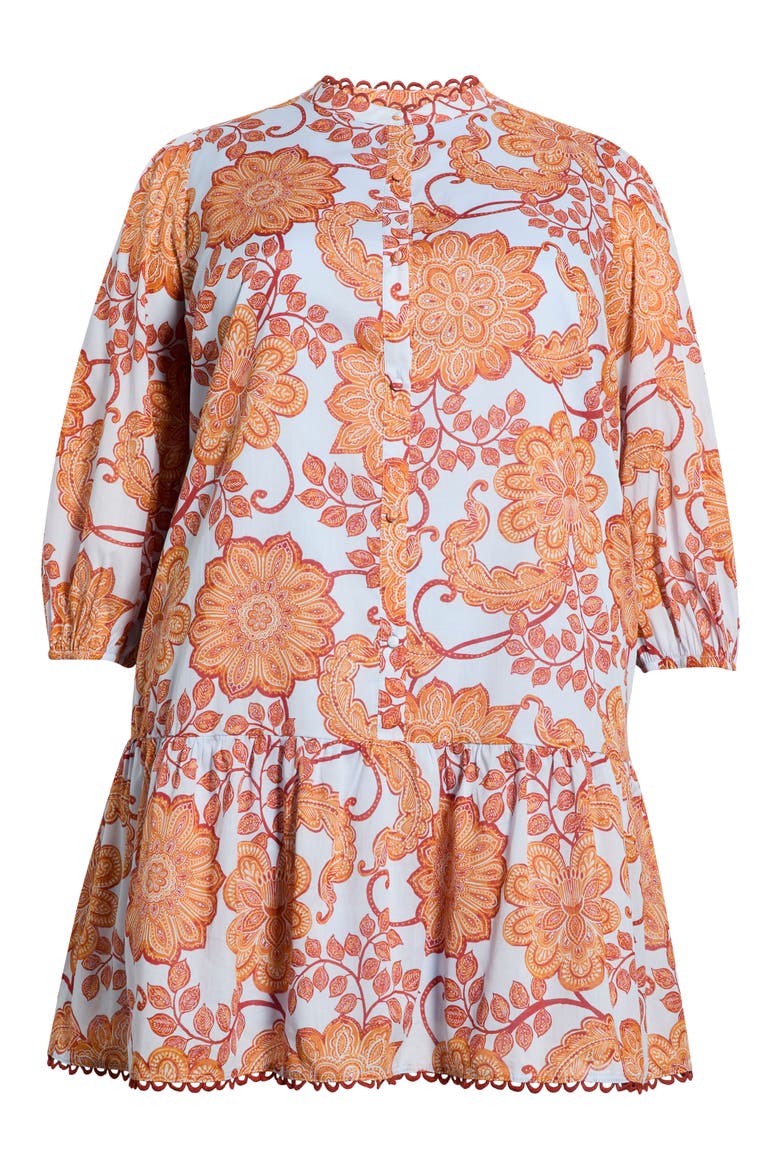 Siany Yamila Floral Ruffle Cotton Dress, Alternate, color, BROWN-BLU