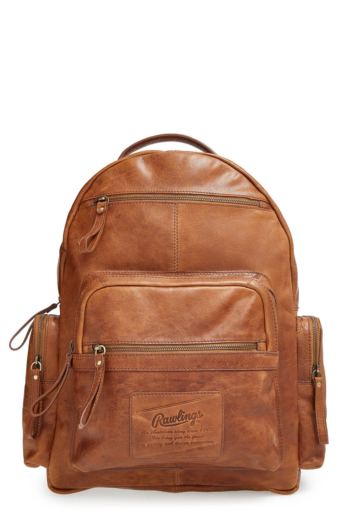 Rawlings <sup>®</sup> 'Rugged' Leather Backpack, Main, color, 