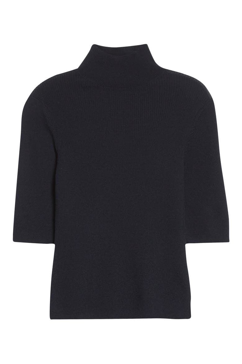 Alastair Rib Short Sleeve Merino Wool Sweater, Alternate, color, NAVY