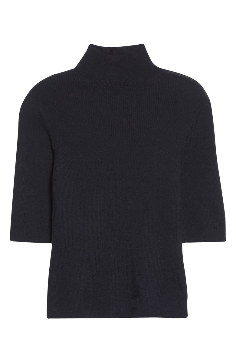 Veronica Beard Alastair Rib Short Sleeve Merino Wool Sweater, Alternate, color, Navy