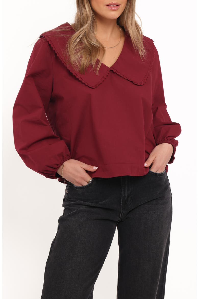 Kenna Collared Cotton Poplin Top, Main, color, BURGUNDY