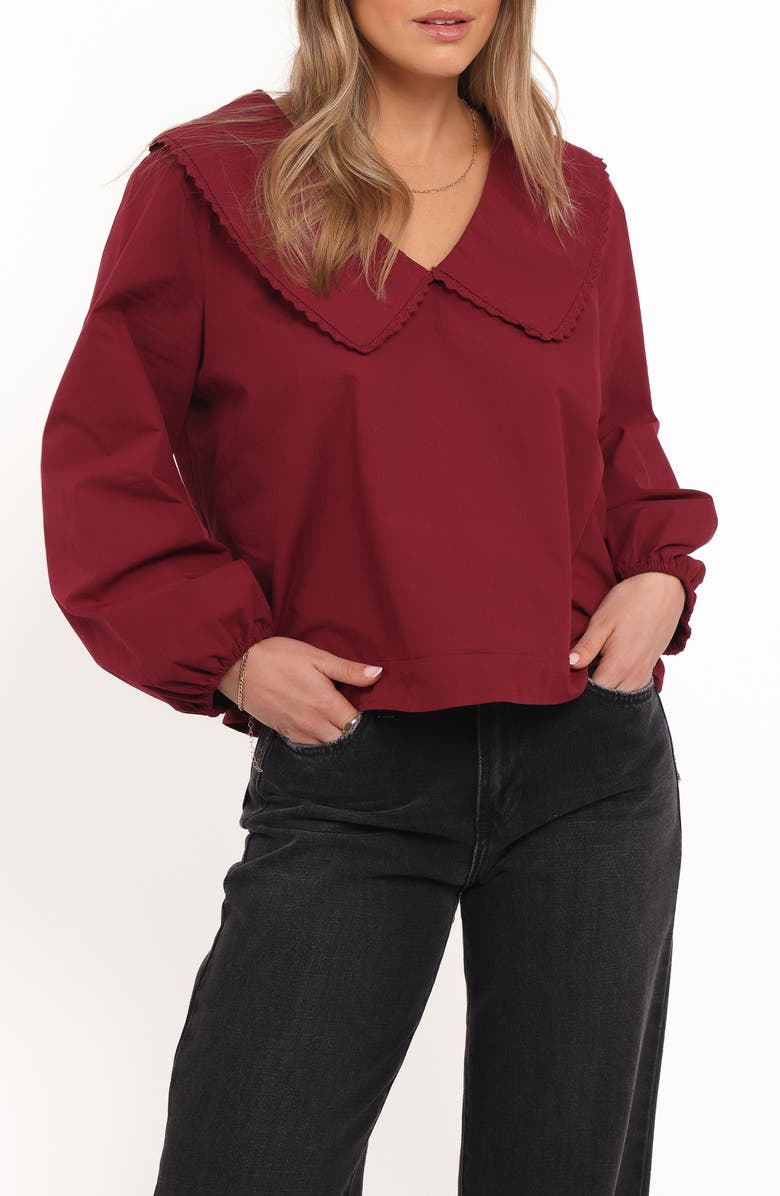 Petal & Pup Kenna Collared Cotton Poplin Top, Main, color, Burgundy