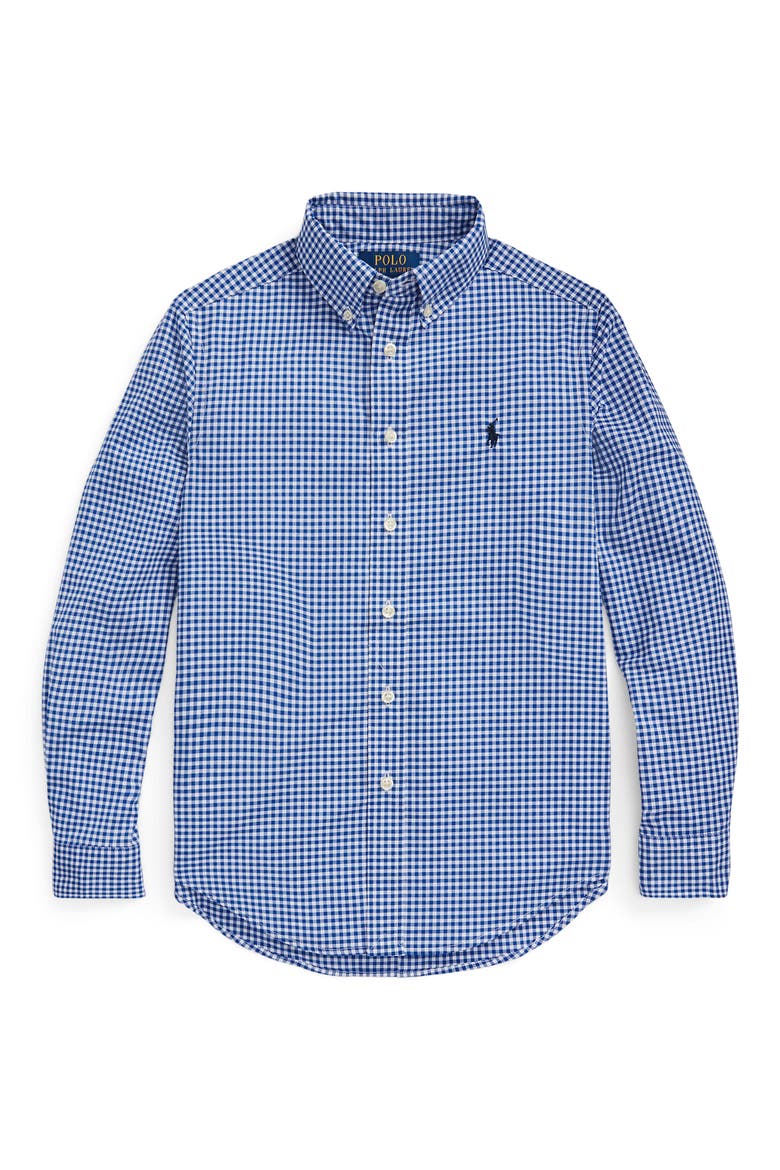 Kids' Gingham Check Cotton Button-Down Shirt, Main, color, BLUE MU