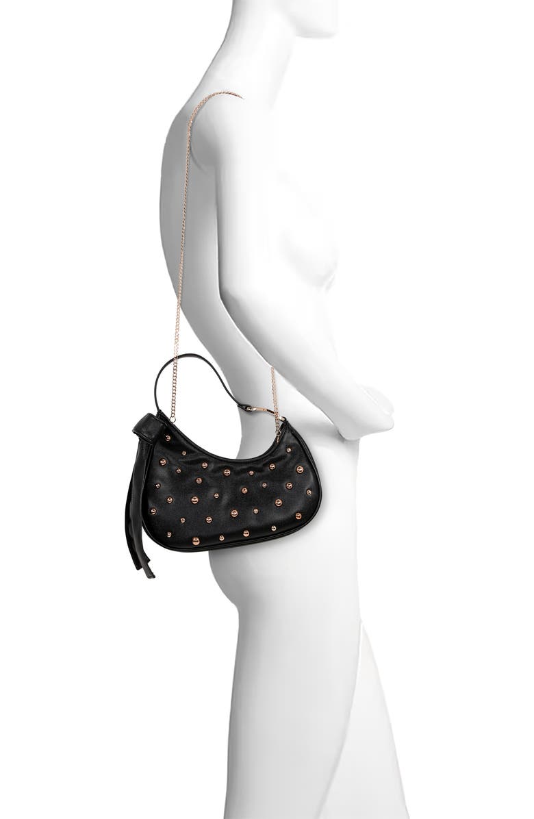 Jewel Badgley Mischka Arabella Studded and Bow Shoulder Clutch, Alternate, color, Black