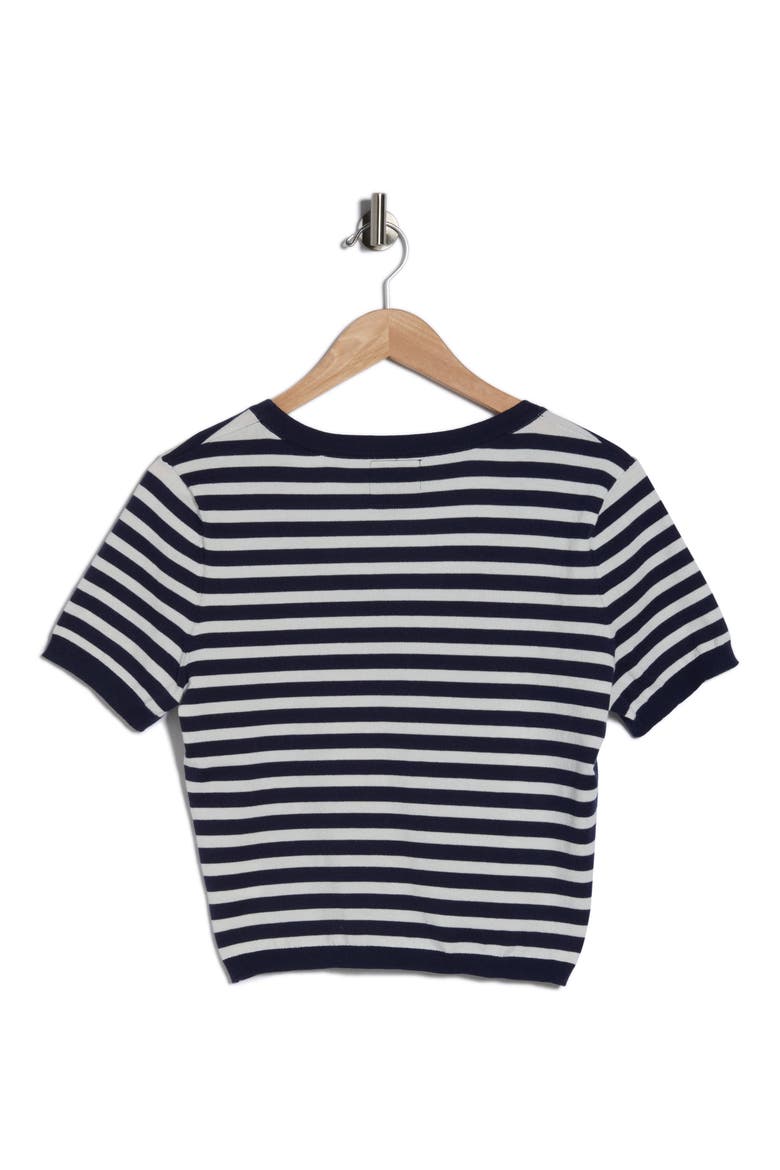 Stripe Short Sleeve Crop Sweater, Alternate, color, NAVY / ECRU STRIPE