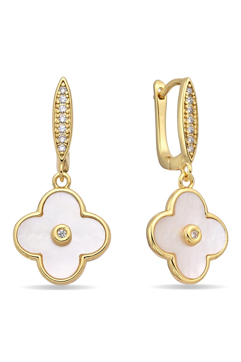 Sophia 18k Gold Plated Cubic Zirconia Clover Drop Earrings, Main, color, GOLD