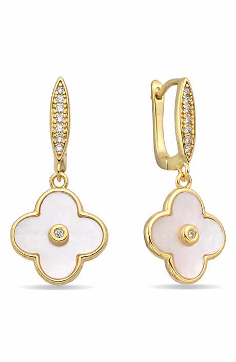 Sophia 18k Gold Plated Cubic Zirconia Clover Drop Earrings