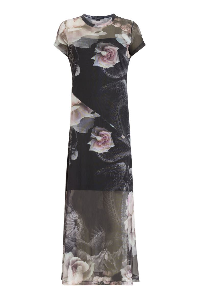 Hanna Valley Floral Mesh Midi Dress, Alternate, color, BLACK MONO