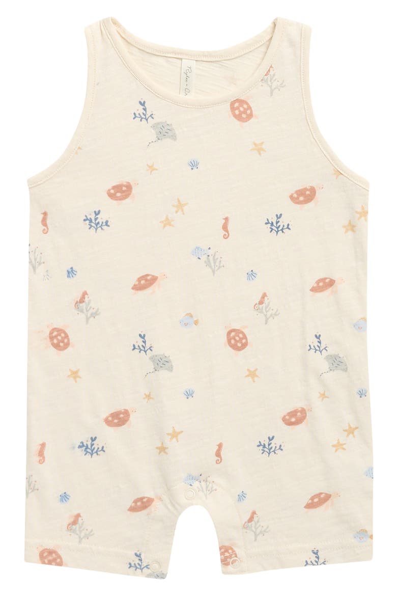Aquatic Print Sleeveless Cotton Romper, Main, color, NATURAL