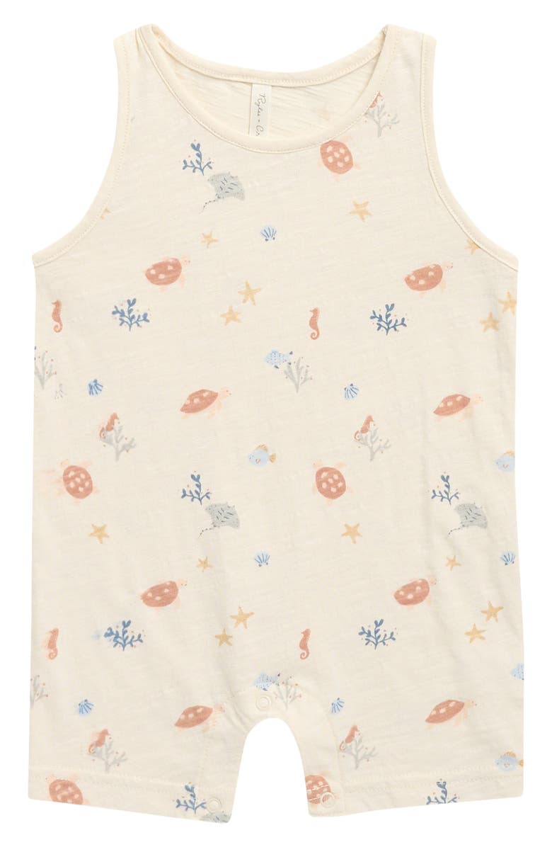 Rylee + Cru Aquatic Print Sleeveless Cotton Romper, Main, color, Natural