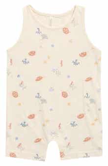 Aquatic Print Sleeveless Cotton Romper