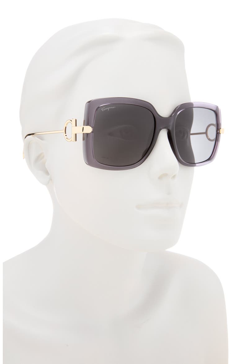 Salvatore Ferragamo Gancio 55mm Square Sunglasses, Alternate, color, GREY