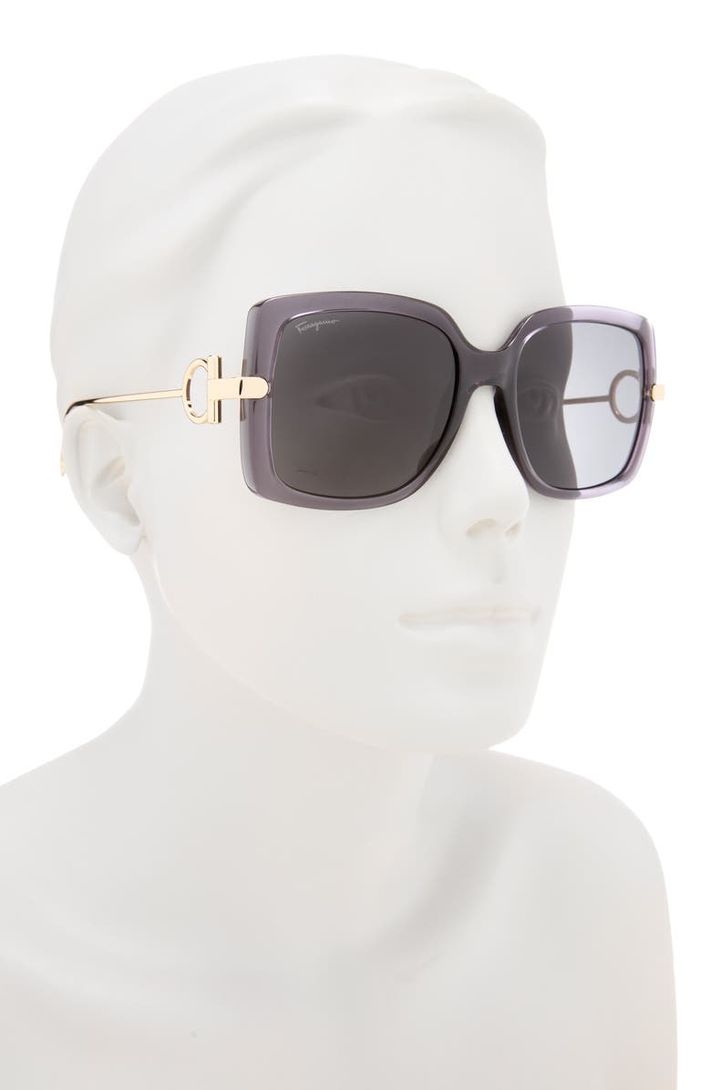 FERRAGAMO Salvatore Ferragamo Gancio 55mm Square Sunglasses, Alternate, color, Grey
