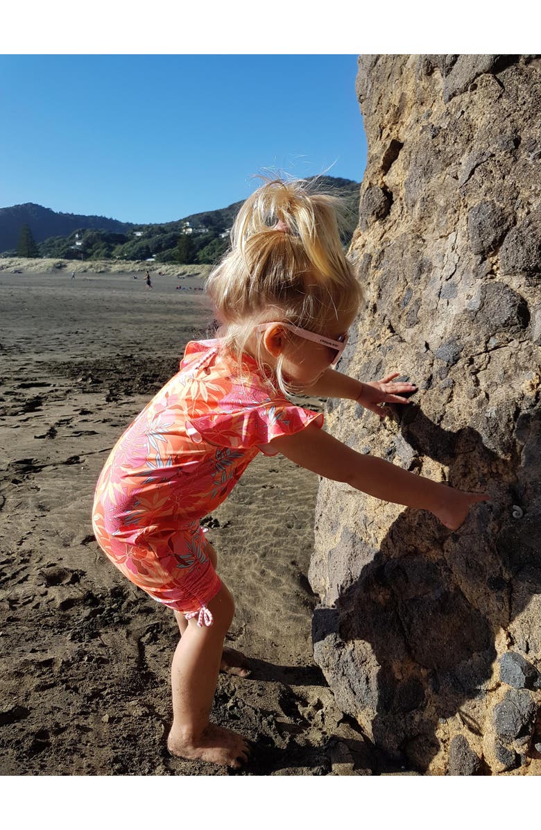 Snapper Rock Tropical Punch Flutter Sleeve One-Piece Rashguard Swimsuit, Alternate, color,