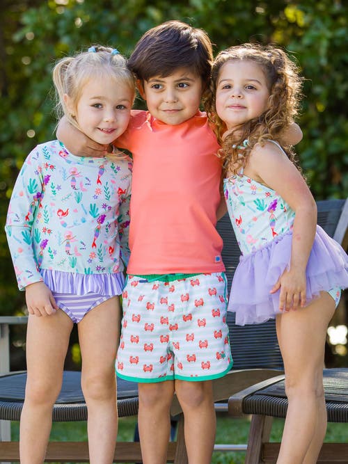 Ruggedbutts Baby/toddler Boys Upf50+ Sun Protected Short Sleeve Rash Guard In Coral