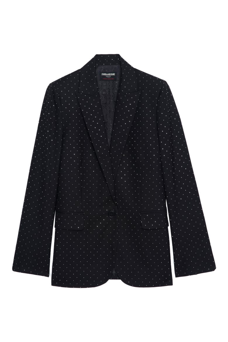 Valse Diamanté Single Breasted Crepe Blazer, Alternate, color, BLACK