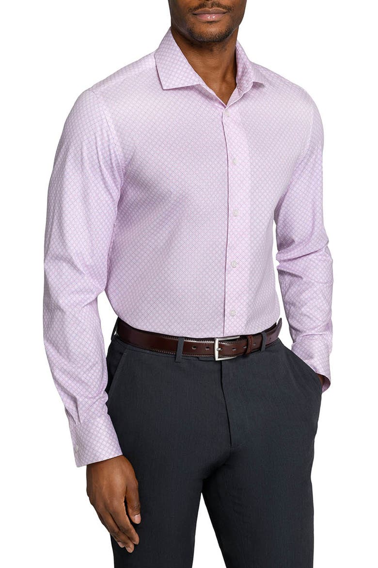 Slim Fit Cross Geo Reworked Button-Up Shirt, Alternate, color, WHITE/ PINK