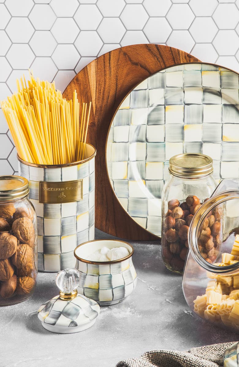 MACKENZIE CHILDS Sterling Check Utensil Holder, Alternate, color, Grey/ White