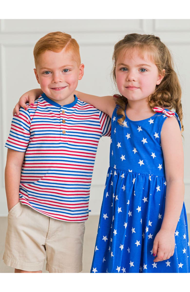 RuffleButts Boys Short Sleeve Knit Henley, Alternate, color, Red White & Blue Stripe
