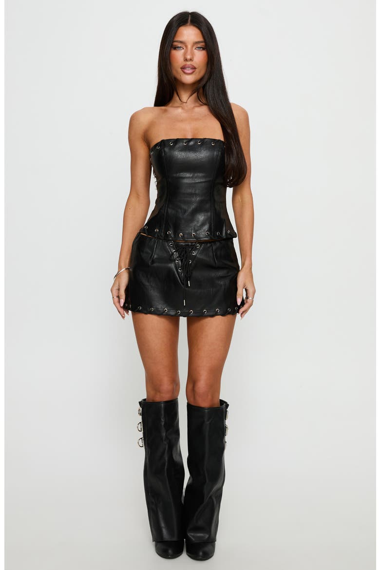 Pammie Faux Leather Strapless Top, Alternate, color, BLACK