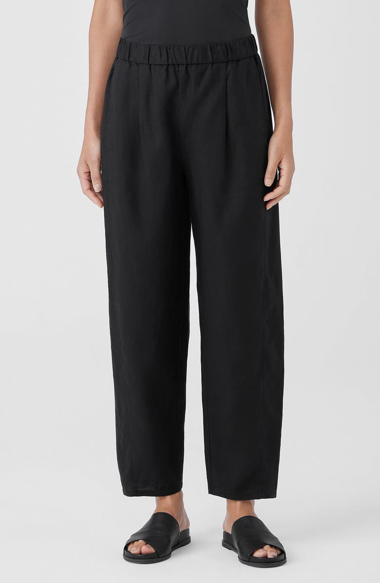 Eileen Fisher Organic Linen Ankle Lantern Pants, Main, color, Black