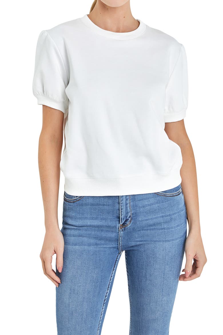 Short Sleeve French Terry Sweatshirt, Alternate, color, WHITE
