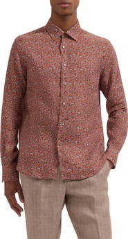 Bugatchi Julian Shaped Fit Floral Linen Button-Up Shirt
