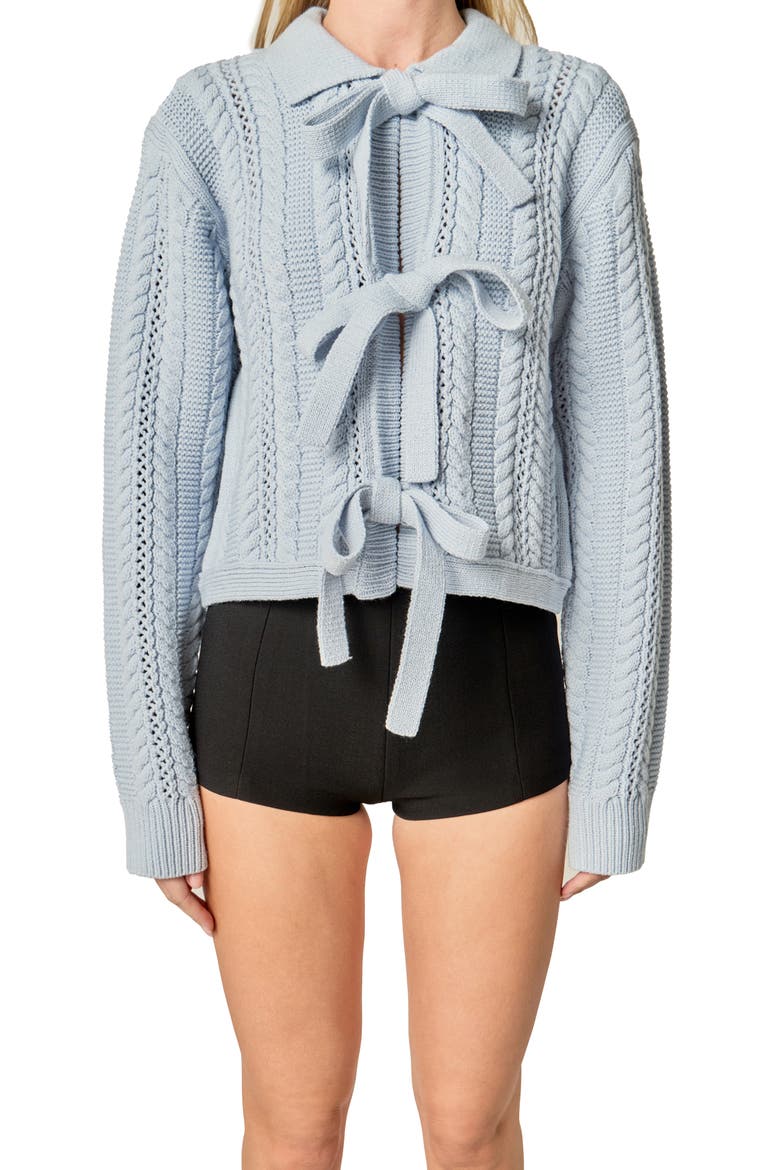 Cable Bow Cardigan, Alternate, color, LIGHT BLUE