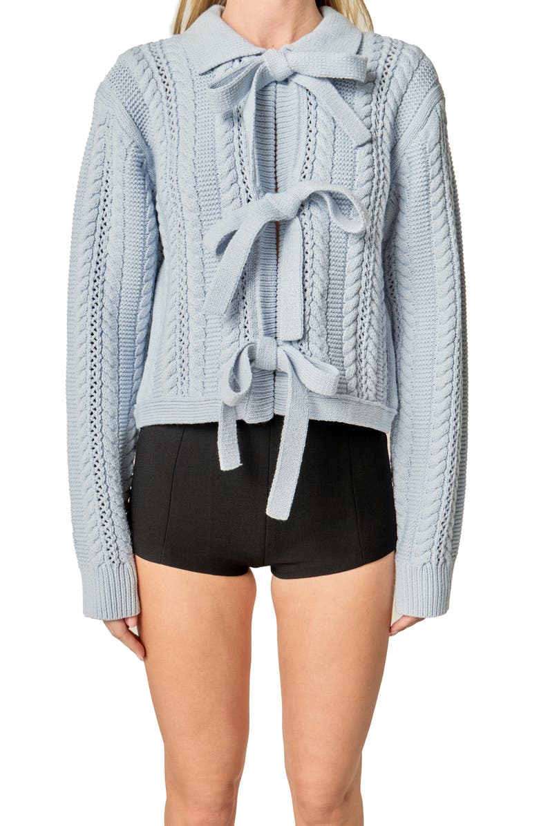 English Factory Cable Bow Cardigan, Alternate, color, 