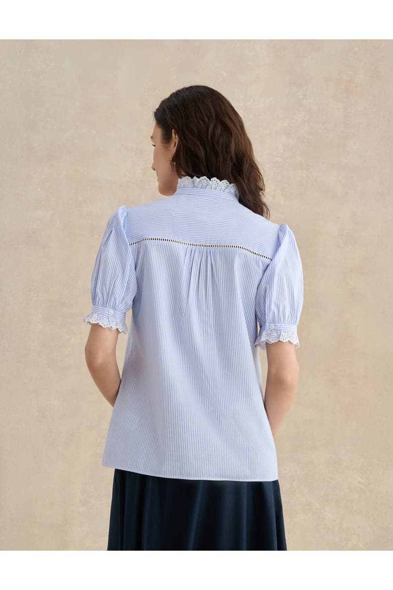 Naima Scalloped Lace Trim Pintuck Blouse, Alternate, color, Blue Ivory