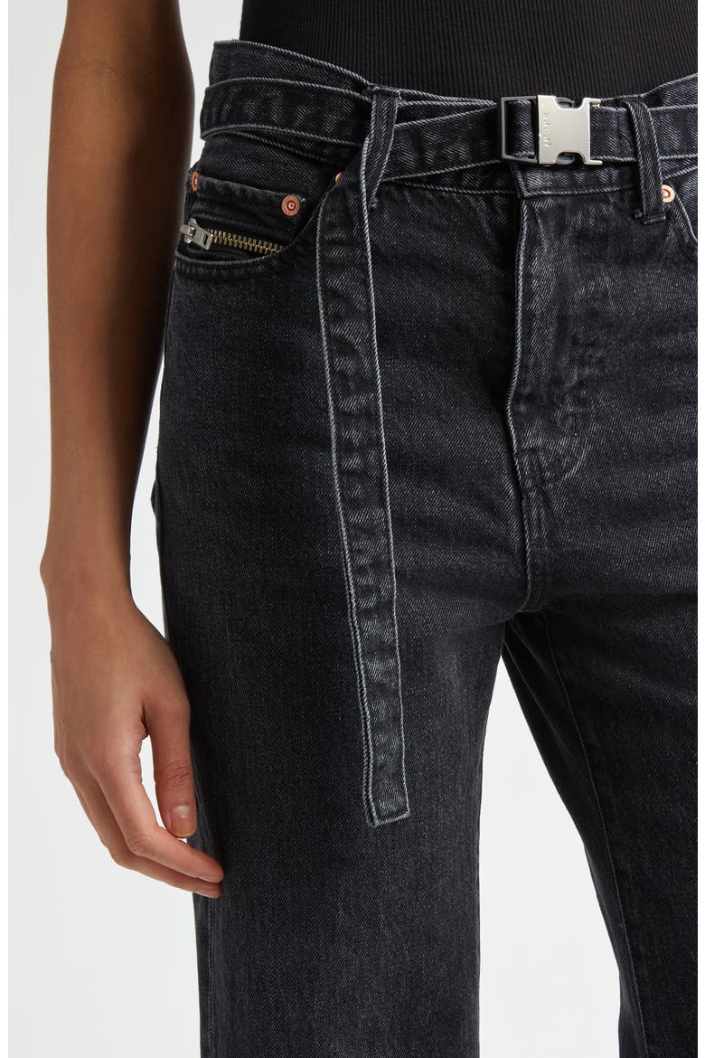 Belted Crop Bootcut Jeans, Alternate, color, BLACK