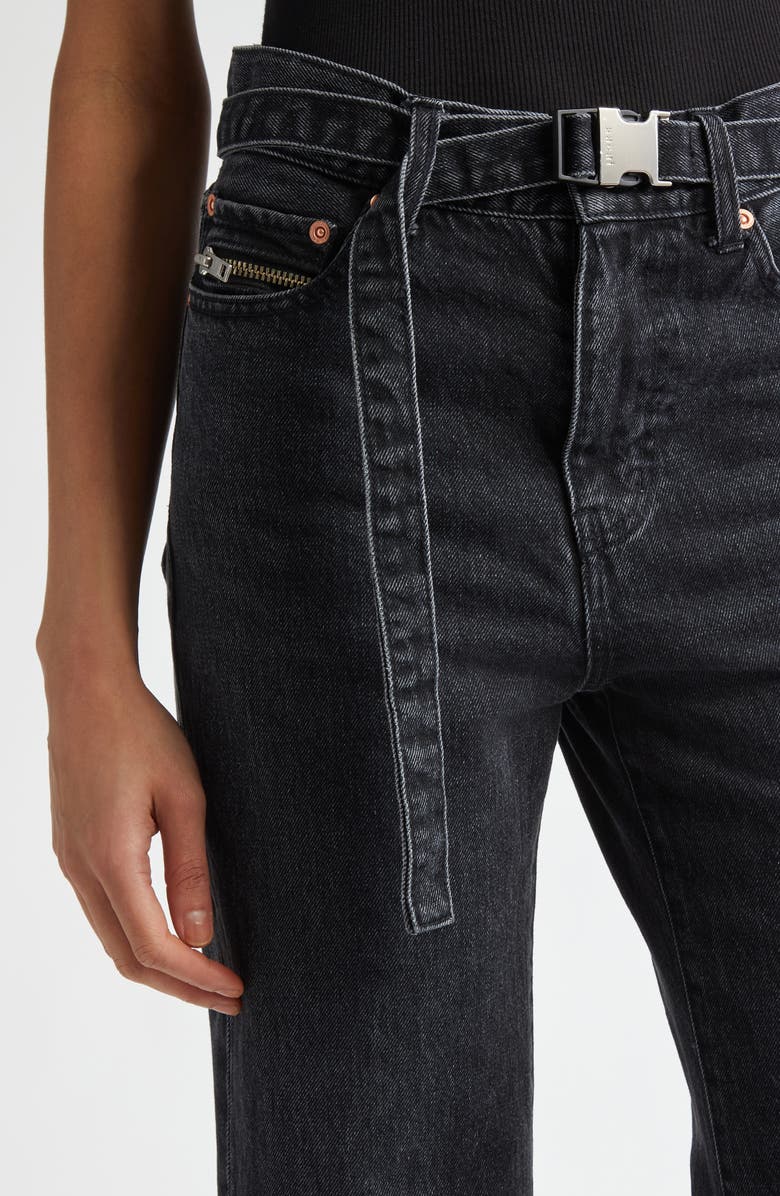 Sacai Belted Crop Bootcut Jeans, Alternate, color, Black