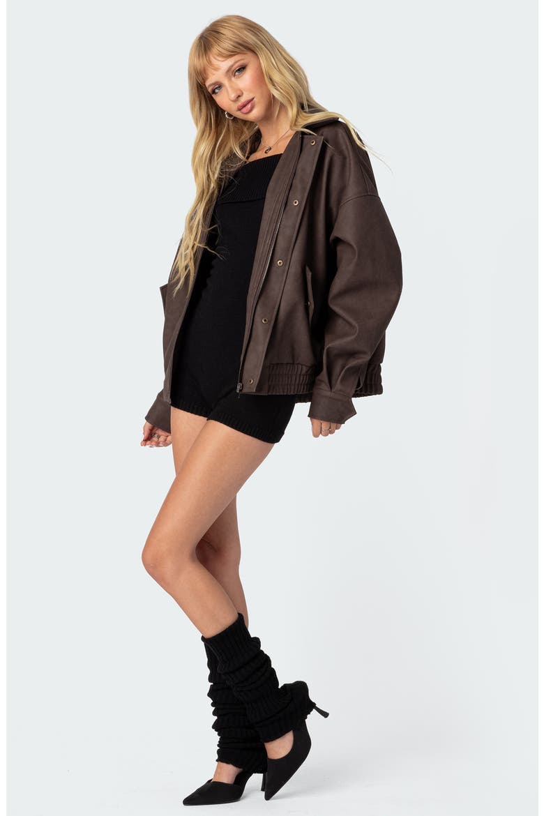 Mori Oversize Faux Leather Jacket, Alternate, color, BROWN