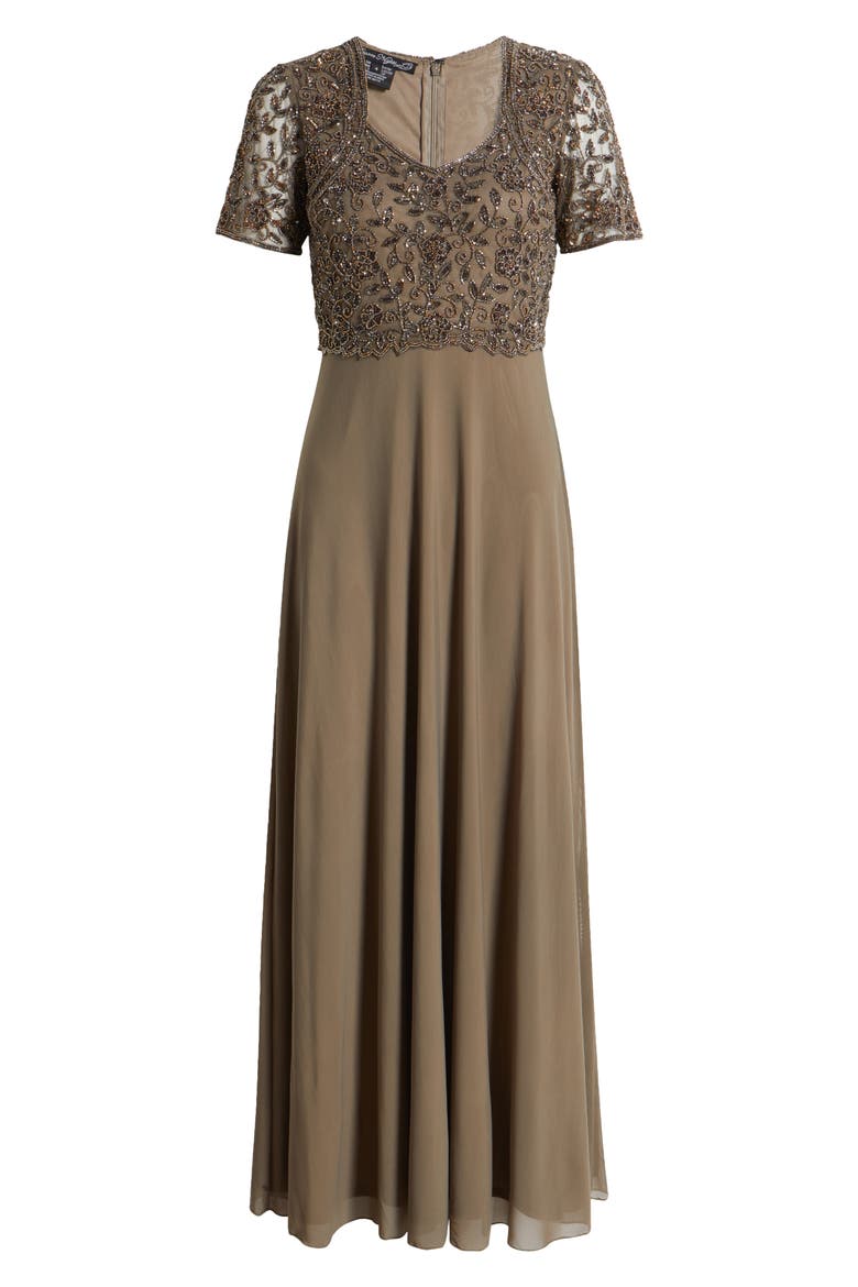 Beaded Bodice A-Line Gown, Alternate, color, MOCHA 228