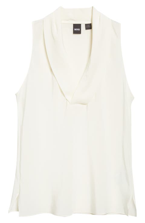 Bolaru Sleeveless Silk Shawl Collar Top