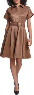 KARL LAGERFELD PARIS Belted Faux Suede Shirtdress